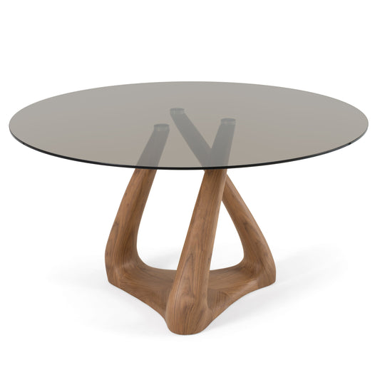 Modrest Christy Mid-Century Modern Grey Glass Walnut Round Dining Table