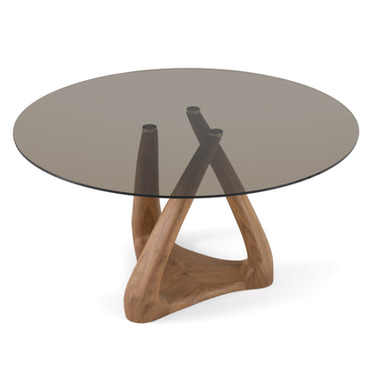 Modrest Christy Mid-Century Modern Grey Glass Walnut Round Dining Table