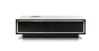 Grand Modern Black Crocodile Lacquer Coffee Table with 2 Drawers