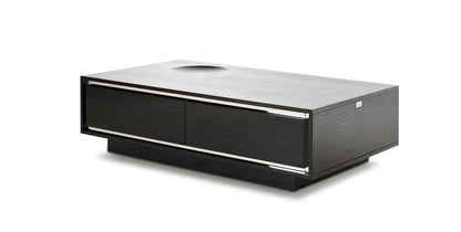 Grand Modern Black Crocodile Lacquer Coffee Table with 2 Drawers