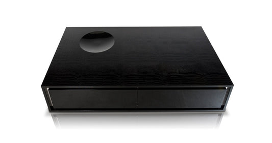 Grand Modern Black Crocodile Lacquer Coffee Table with 2 Drawers