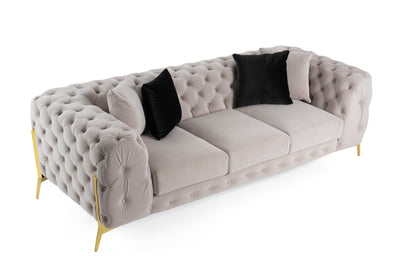 Divani Casa Clarice Transitional Light Beige Velvet Sofa