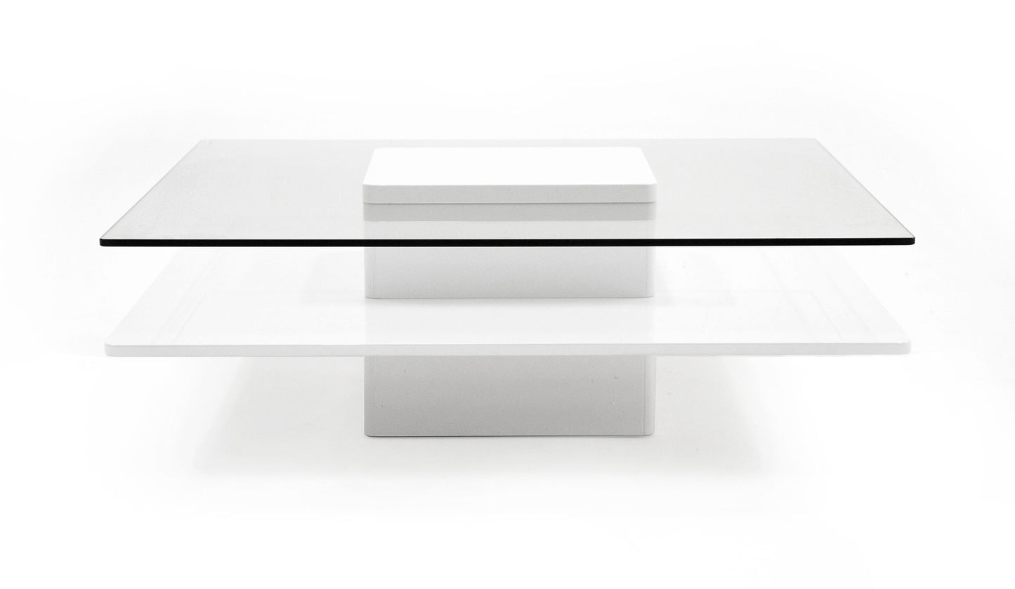 Modrest Clarion Modern White and Clear Glass Coffee Table