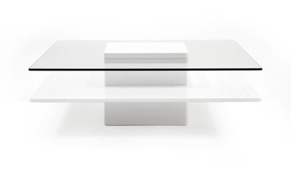 Modrest Clarion Modern White and Clear Glass Coffee Table