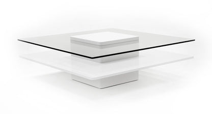 Modrest Clarion Modern White and Clear Glass Coffee Table