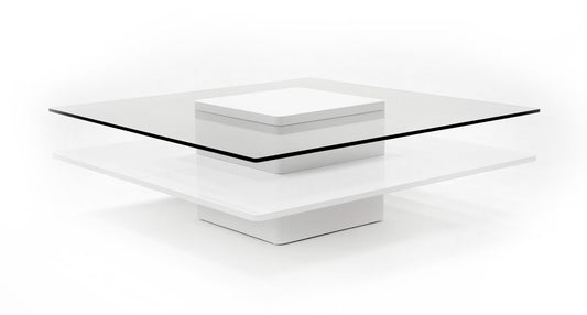 Modrest Clarion Modern White and Clear Glass Coffee Table