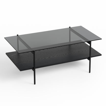 Modrest Conley Mid-Century Modern Grey Glass Black Ash Coffee Table