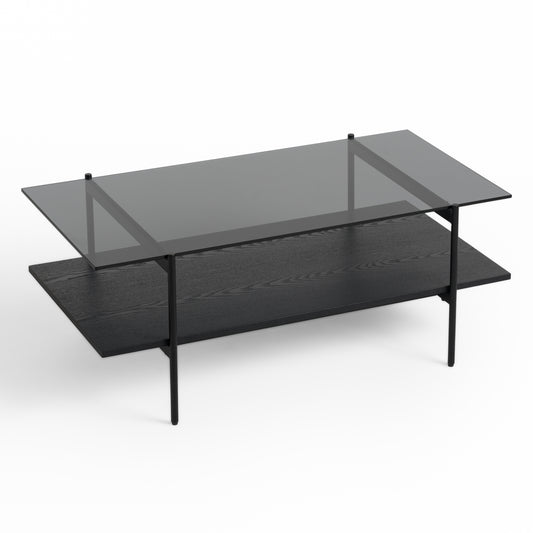 Modrest Conley Mid-Century Modern Grey Glass Black Ash Coffee Table