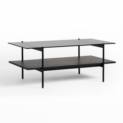 Modrest Conley Mid-Century Modern Grey Glass Black Ash Coffee Table