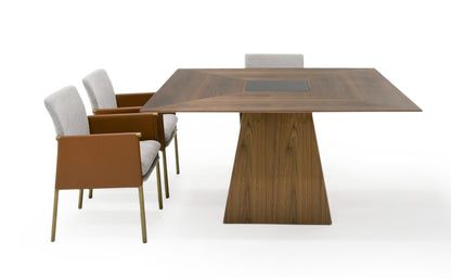 Modrest Cora- Modern Walnut and Black Tempered Glass Dining Table
