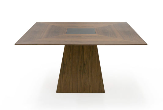 Modrest Cora- Modern Walnut and Black Tempered Glass Dining Table