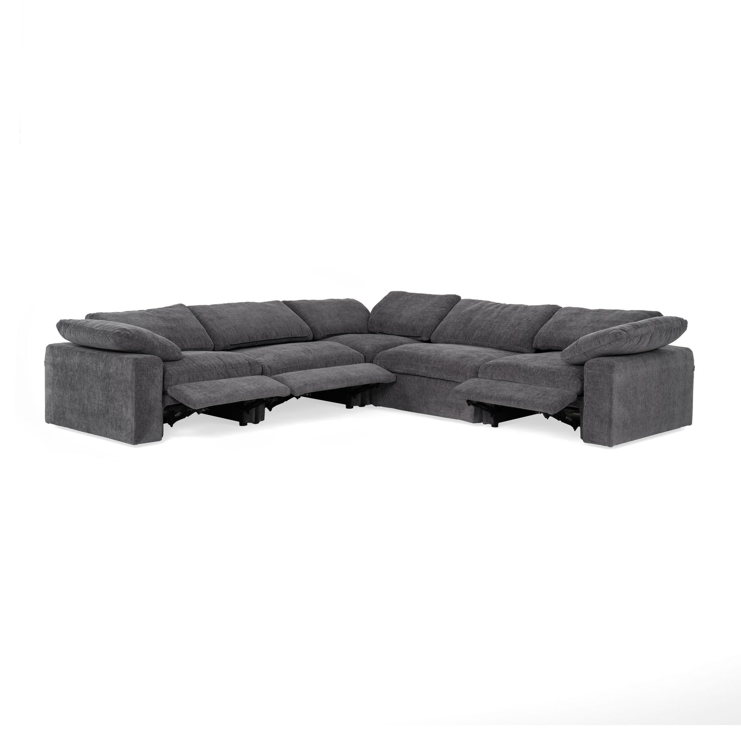 Divani Casa Corinth Modern Dark Gray Fabric Sectional Sofa with 3 Power Recliners