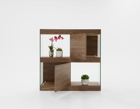 Modrest Aura Modern Walnut and Glass Square Cabinet