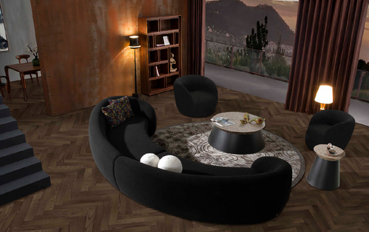 Modrest Kilmer Modern Black Curved Fabric Sectional Sofa