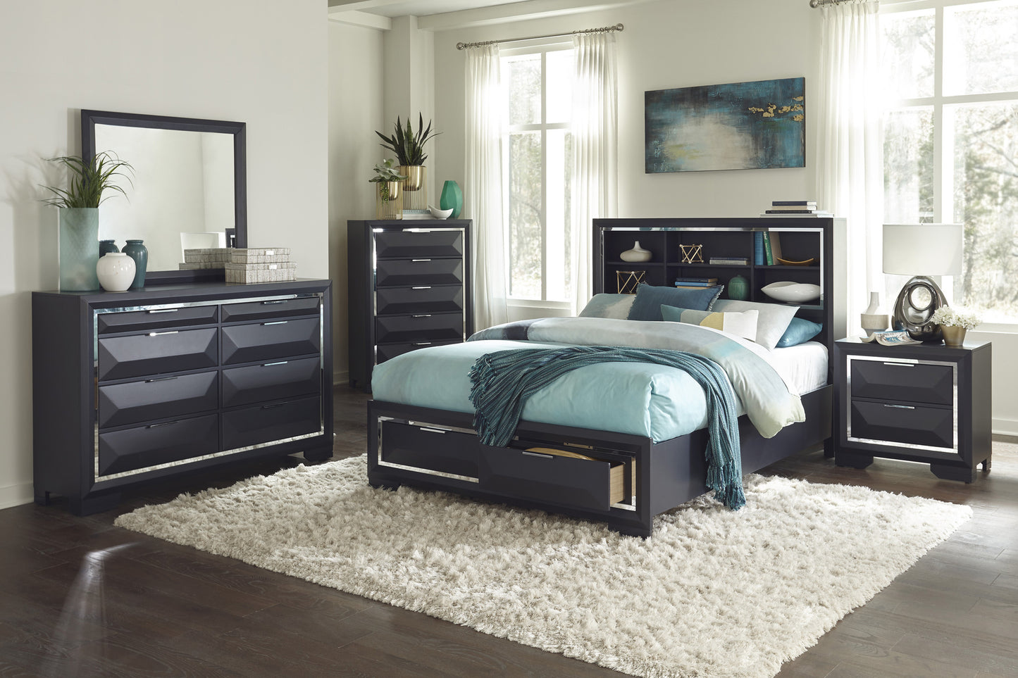 Homelegance Chest Midnight Blue Rosemont Finish with Chrome Accents 1553-9