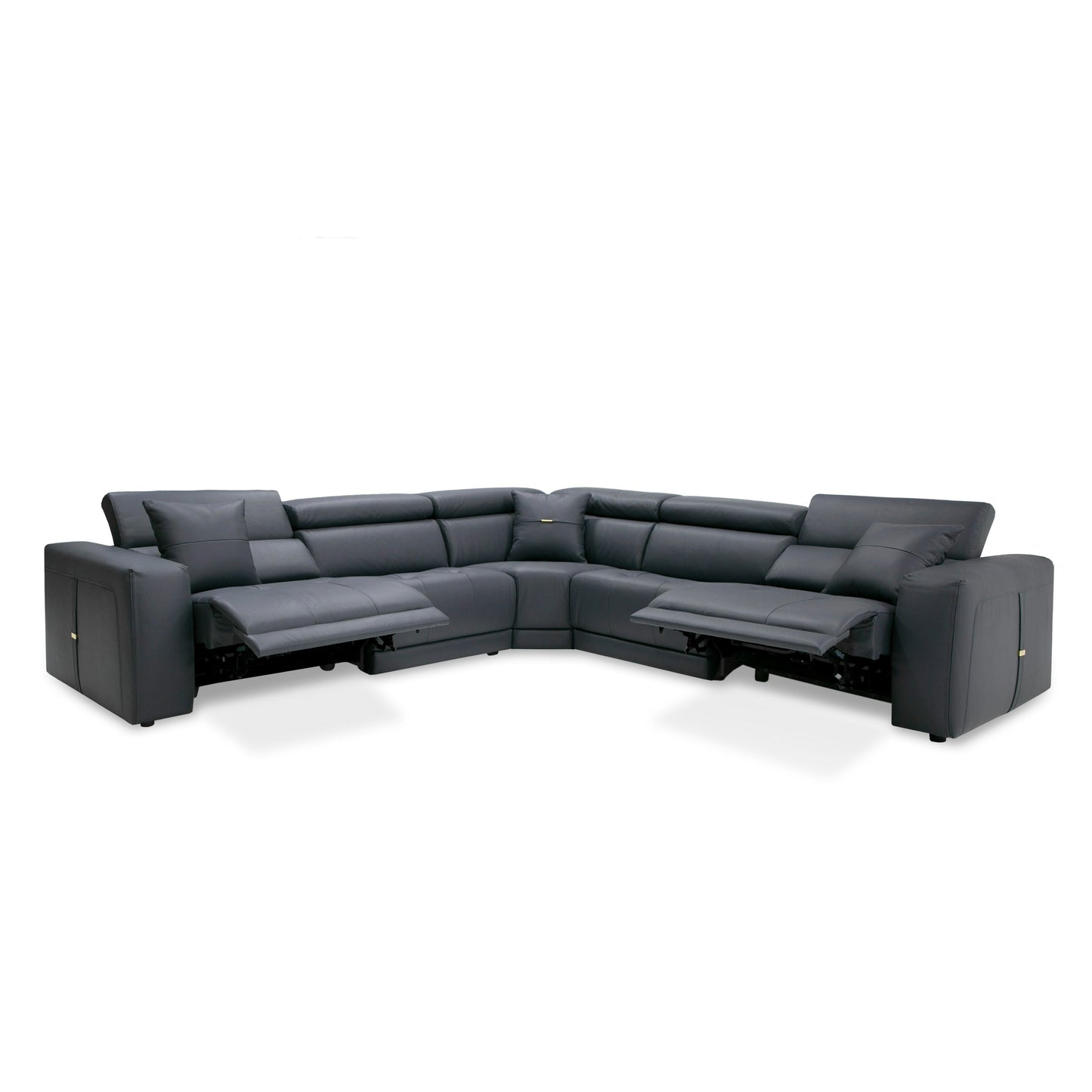 Lamod Italia Dalton Modern Italian Grey Leather Sectional 2 Recliners