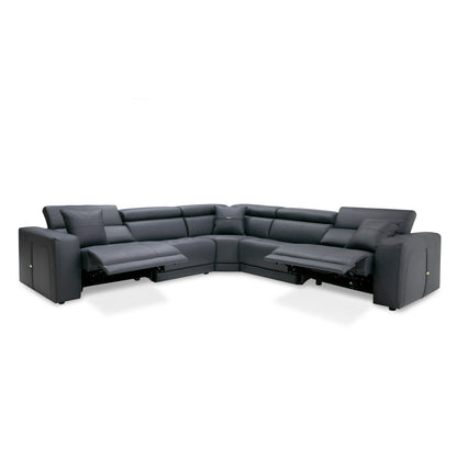 Lamod Italia Dalton Modern Italian Grey Leather Sectional 2 Recliners