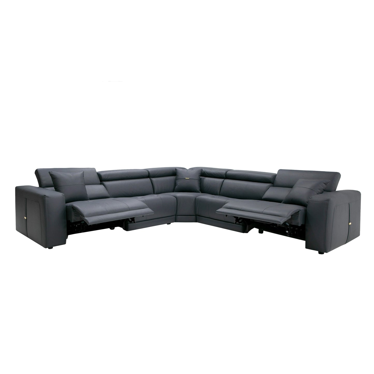 Lamod Italia Dalton Modern Italian Grey Leather Sectional 2 Recliners