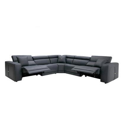 Lamod Italia Dalton Modern Italian Grey Leather Sectional 2 Recliners