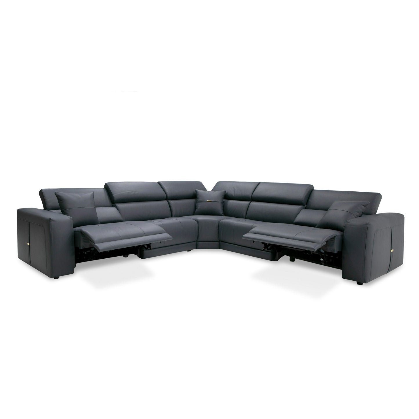 Lamod Italia Dalton Modern Italian Grey Leather Sectional 2 Recliners