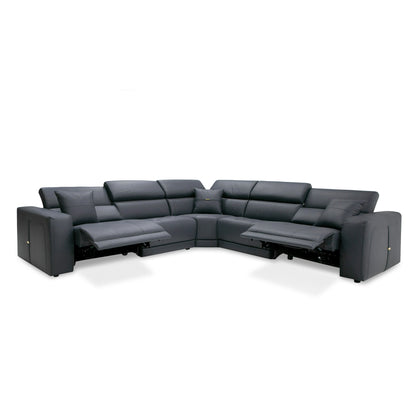 Lamod Italia Dalton Modern Italian Grey Leather Sectional 2 Recliners