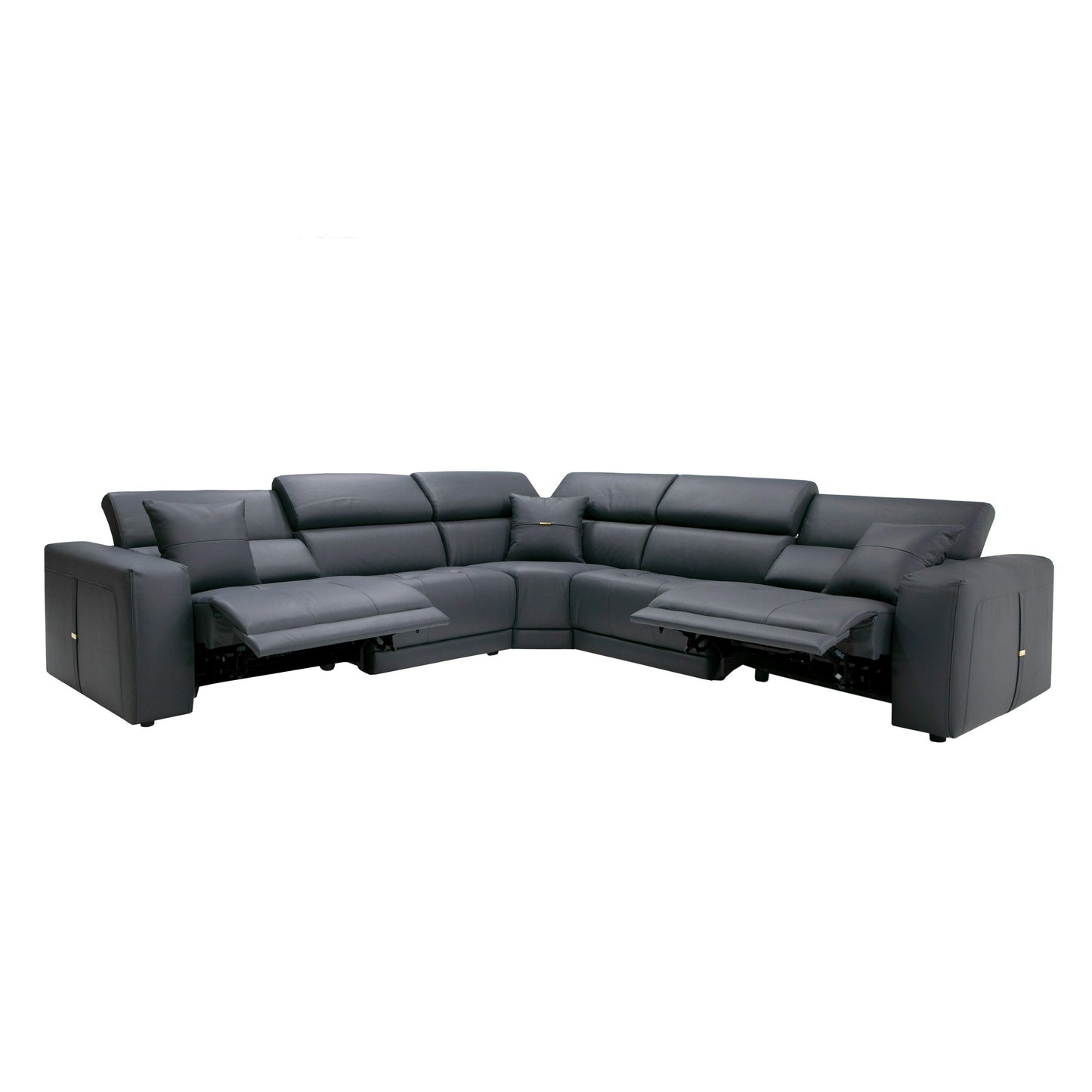 Lamod Italia Dalton Modern Italian Grey Leather Sectional 2 Recliners