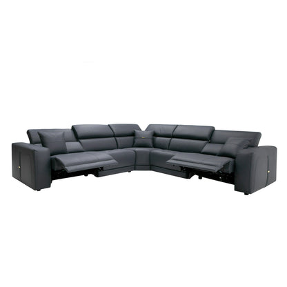 Lamod Italia Dalton Modern Italian Grey Leather Sectional 2 Recliners