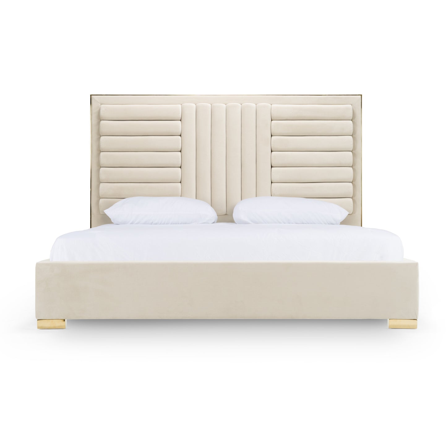 Modrest Daystar Modern Beige Velvet and Gold Bed
