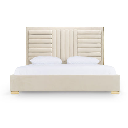 Modrest Daystar Modern Beige Velvet and Gold Bed