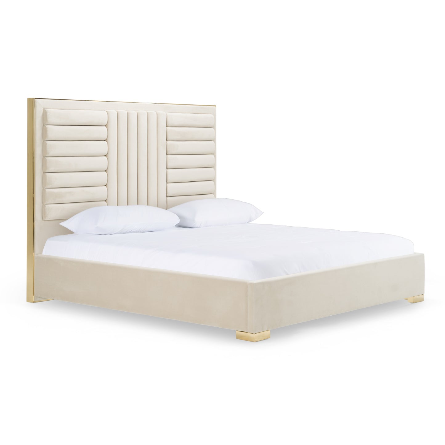 Modrest Daystar Modern Beige Velvet and Gold Bed