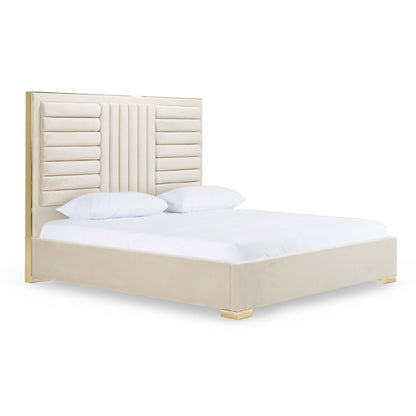 Modrest Daystar Modern Beige Velvet and Gold Bed