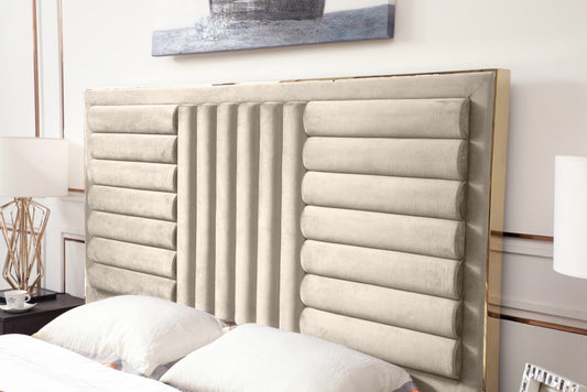 Modrest Daystar Modern Beige Velvet and Gold Bed