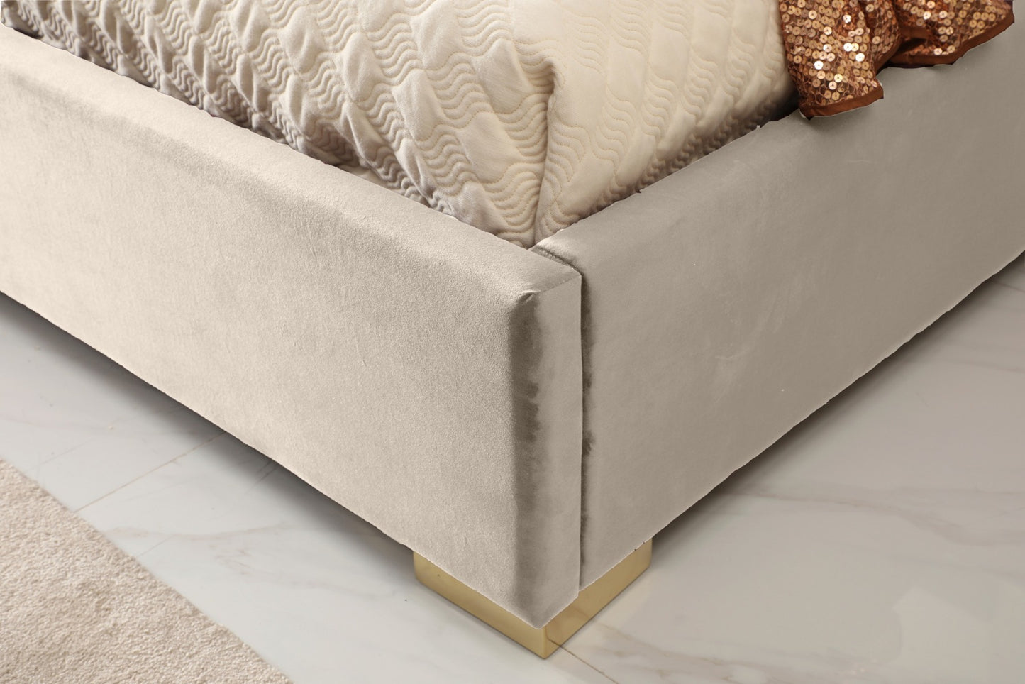 Modrest Daystar Modern Beige Velvet and Gold Bed