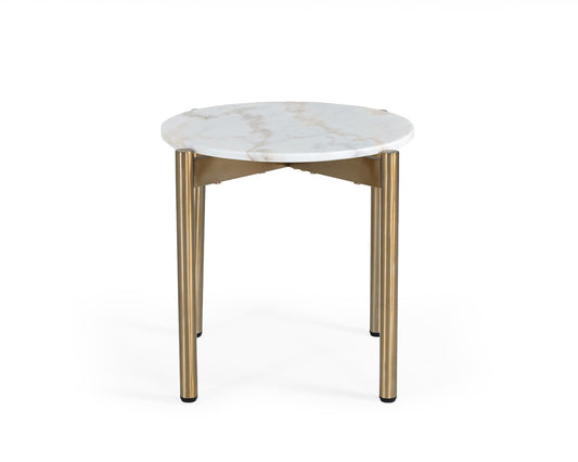 Modrest Denzel White Marble Gold End Table
