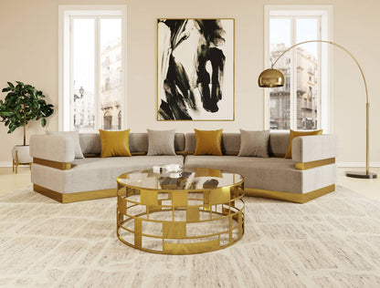 Divani Casa Kiva Glam Beige Gold Fabric Curved Sectional Sofa