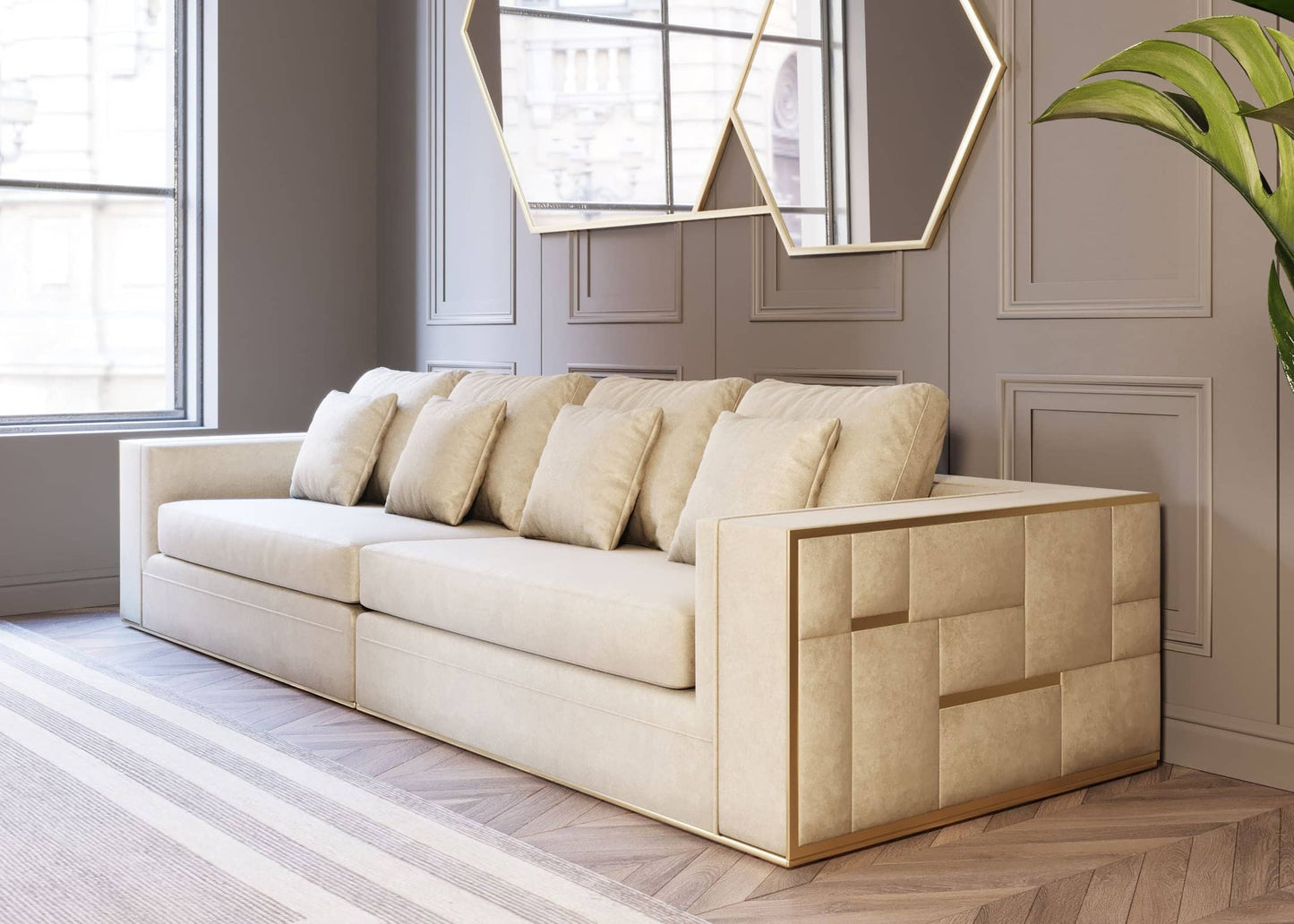 Divani Casa Mobray Glam Beige and Gold Fabric Sofa