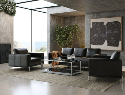 Divani Casa Schmidt Modern Black Leather Sofa 2 Chairs