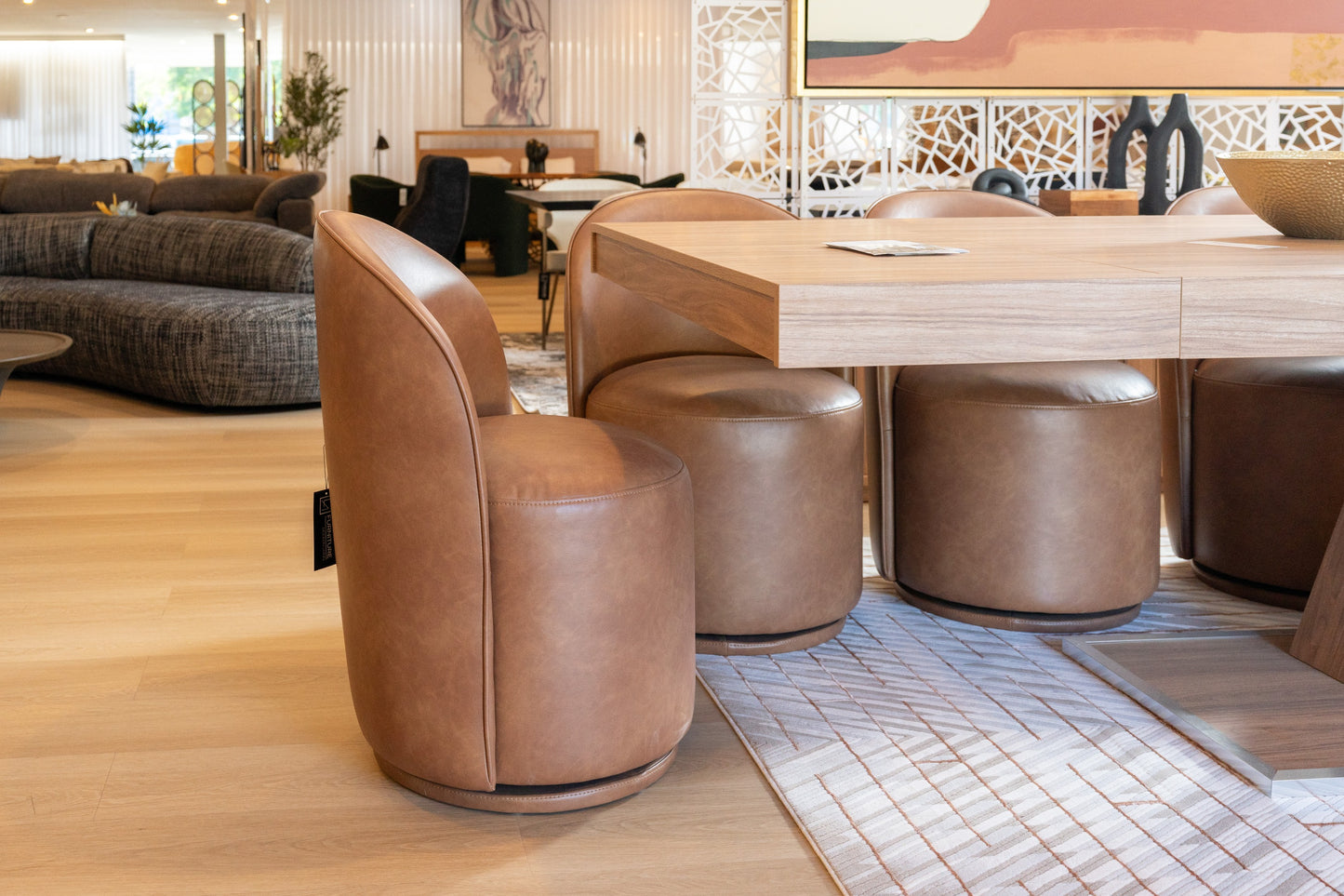 Modrest Correa Modern Brown Vegan Leather Swivel Dining Chair