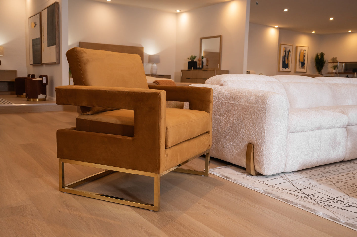 Modrest Edna Camel Velvet Gold Accent Chair