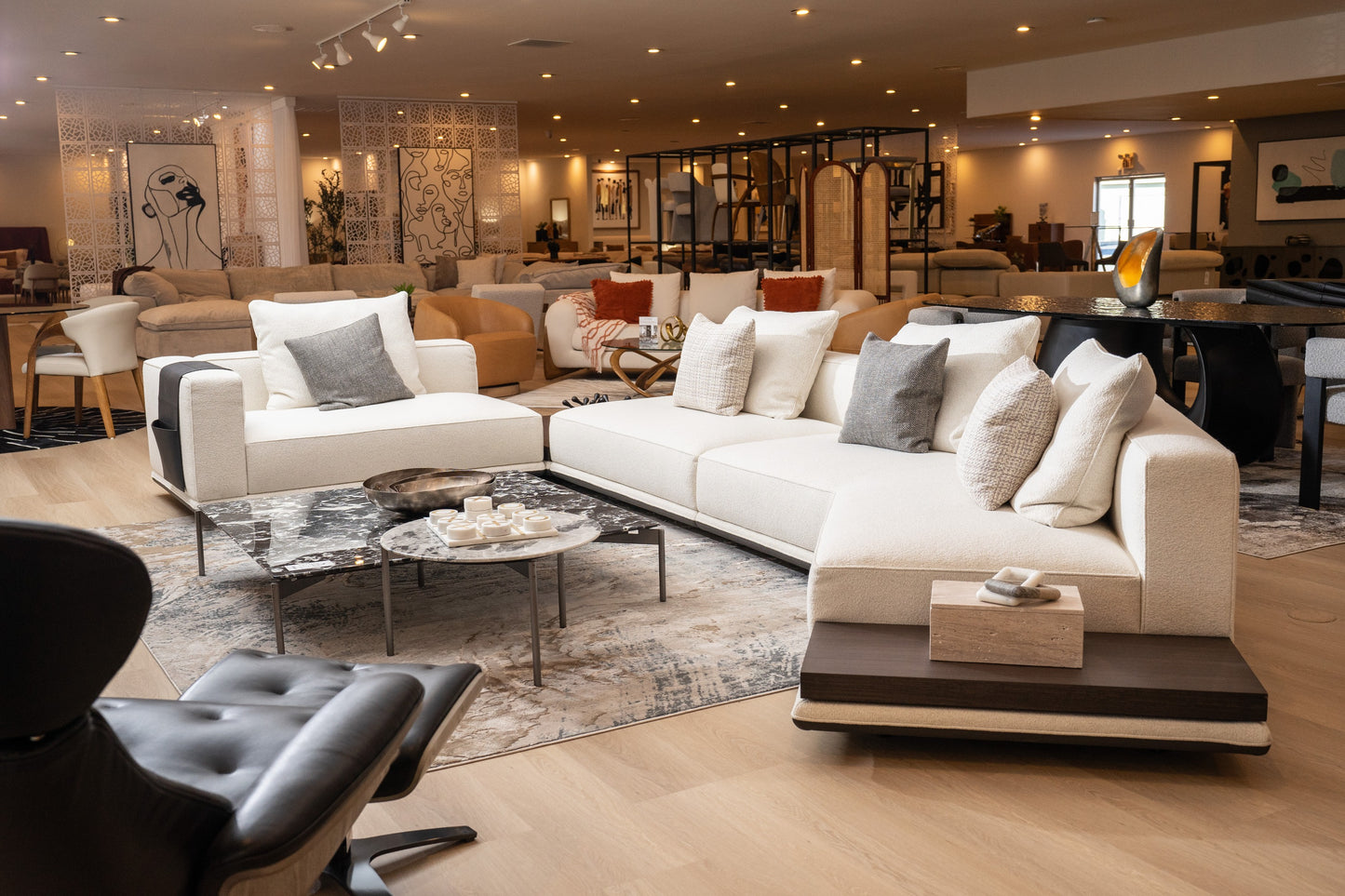 Lamod Siret Modern Ivory Fabric Modular Sectional W/ Coffee Table