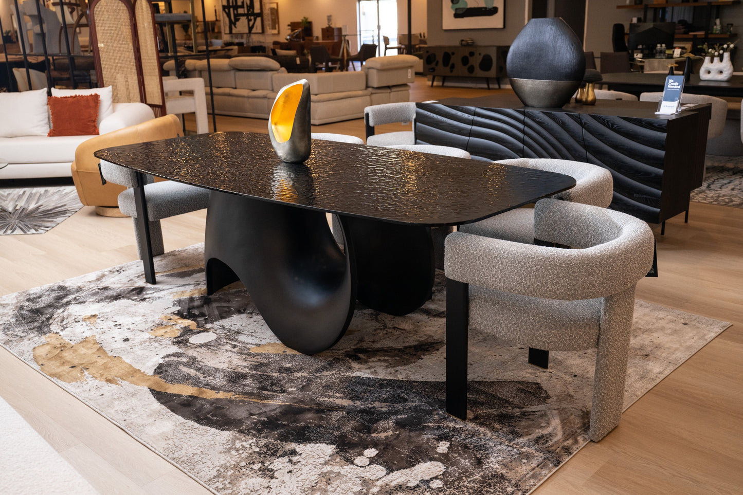 Modrest Neptune Modern Grey Wave Glass Black Dining Table