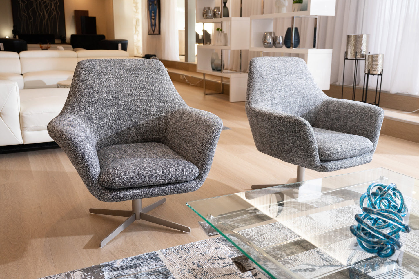 Divani Casa Elvin Modern Dark Grey Fabric Swivel Lounge Chair