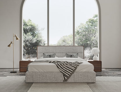 Modrest Dustin Modern Grey Fabric and Walnut Trimmed Bed