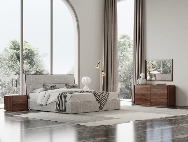 Modrest Dustin Modern Grey Fabric and Walnut Trimmed Bedroom Set