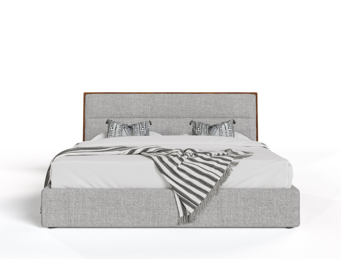 Modrest Dustin Modern Grey Fabric and Walnut Trimmed Bed