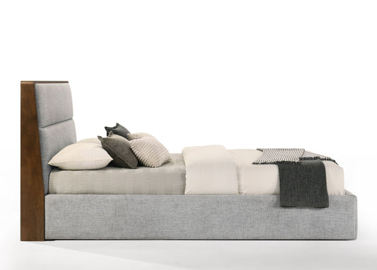 Modrest Dustin East King Modern Grey Fabric and Walnut Trimmed Bed