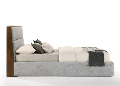 Modrest Dustin QueenModern Grey Fabric and Walnut Trimmed Bed