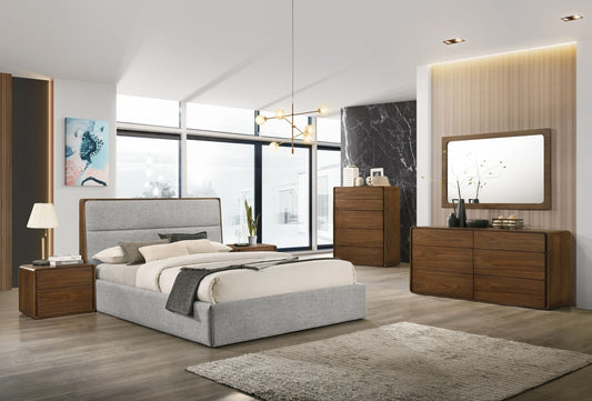 Modrest Dustin Modern Grey Fabric and Walnut Trimmed Bed