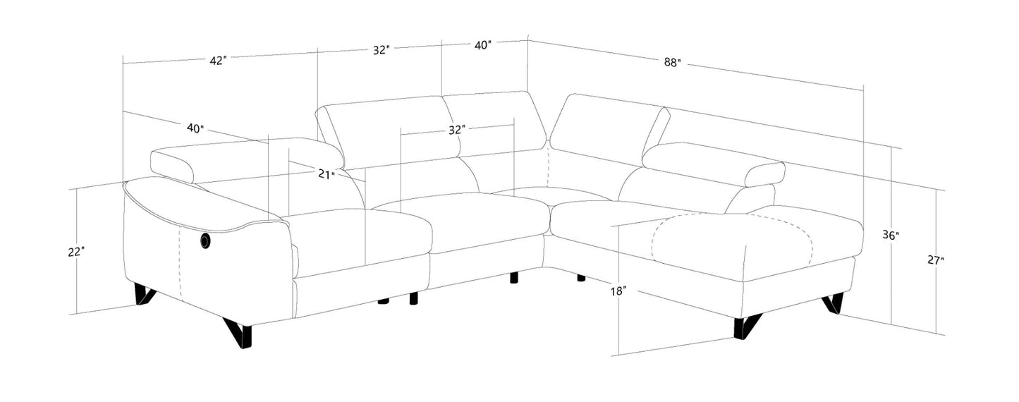 Divani Casa Versa Modern Grey Teco-Leather Right Facing Sectional Sofa with Recliner