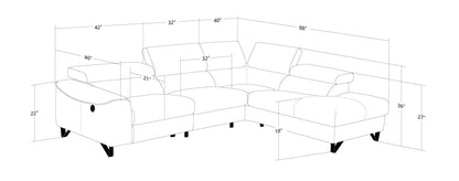 Divani Casa Versa Modern Grey Teco-Leather Right Facing Sectional Sofa with Recliner